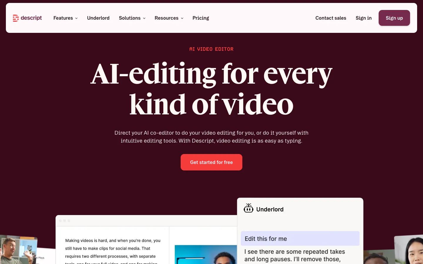 Landingpage von Descript