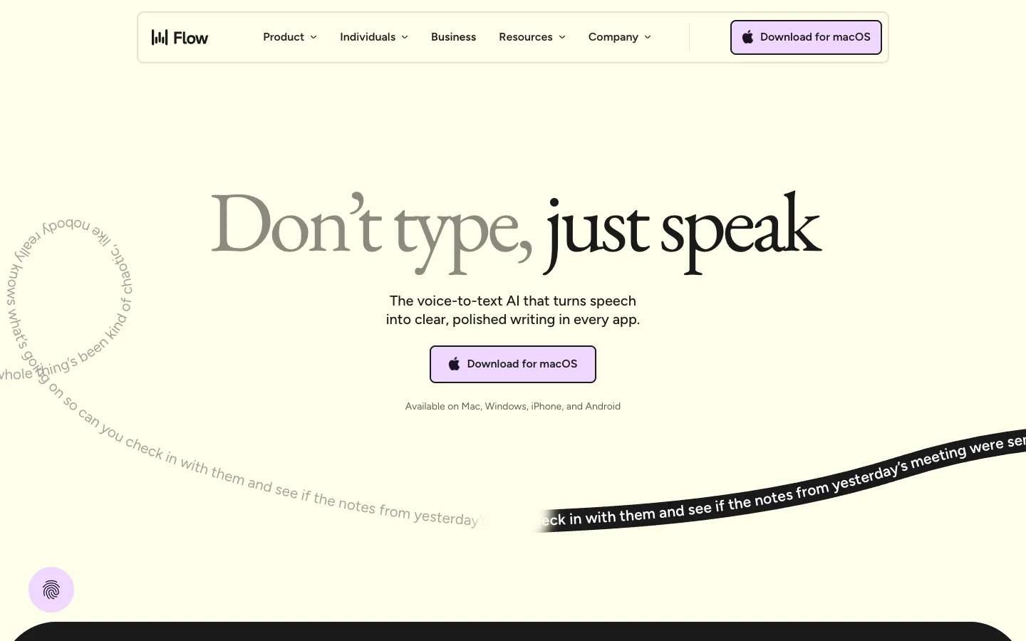 Landingpage von Wispr Flow