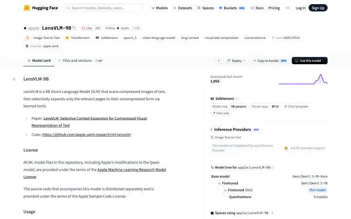 Landingpage von LensVLM-9B