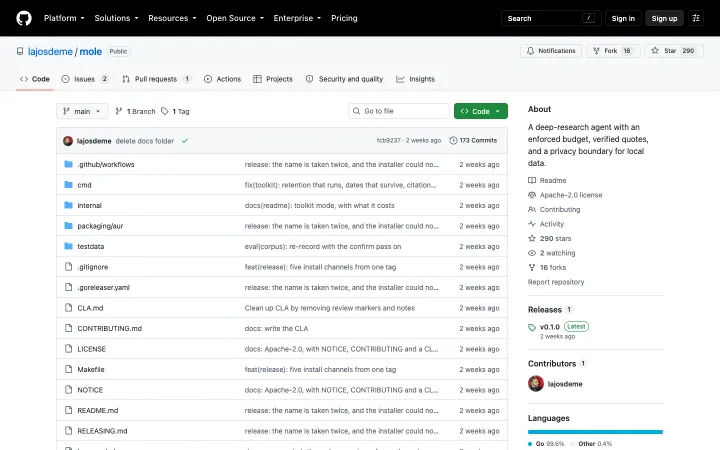 Landingpage von Mole