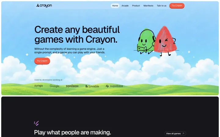 Landingpage von Crayon