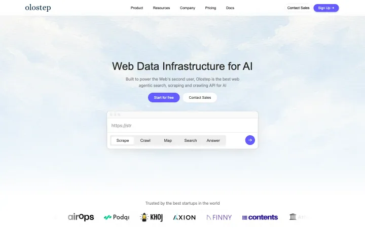 Landingpage von Olostep