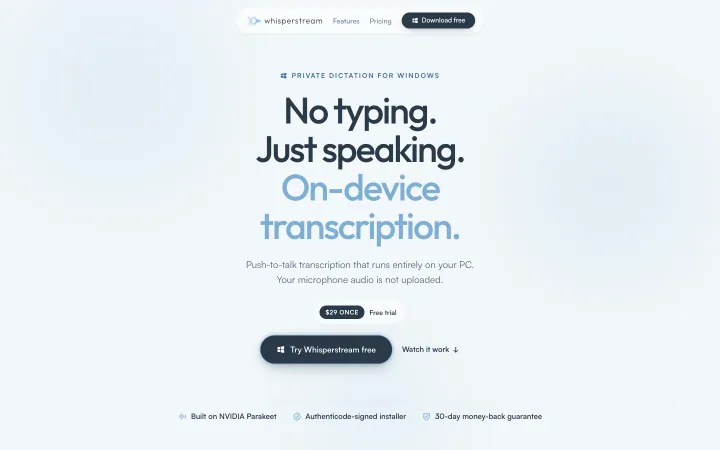 Landingpage von Whisperstream