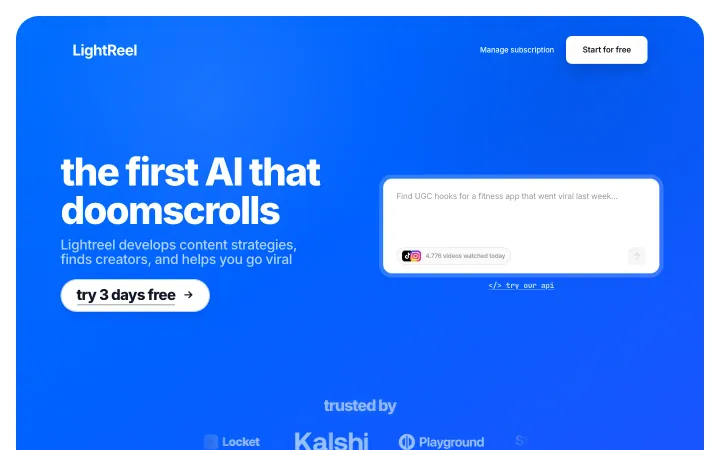 Landingpage von LightReel