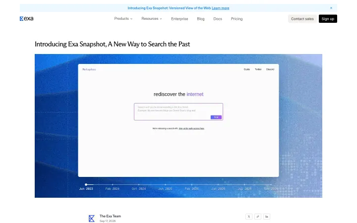 Landingpage von Exa Snapshot
