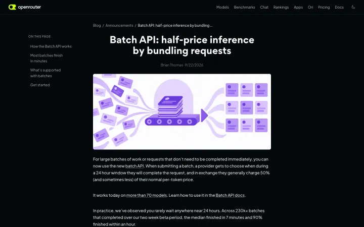 Landingpage von OpenRouter Batch API